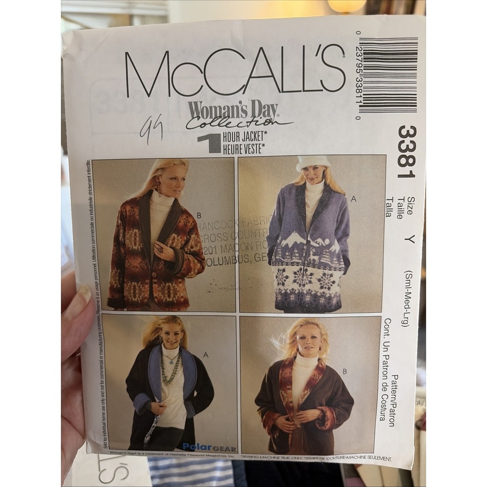McCall’s SEWING PATTERN 3381 Misses 1-Hour FLEECE JACKET COAT Size S-M-L UNCUT